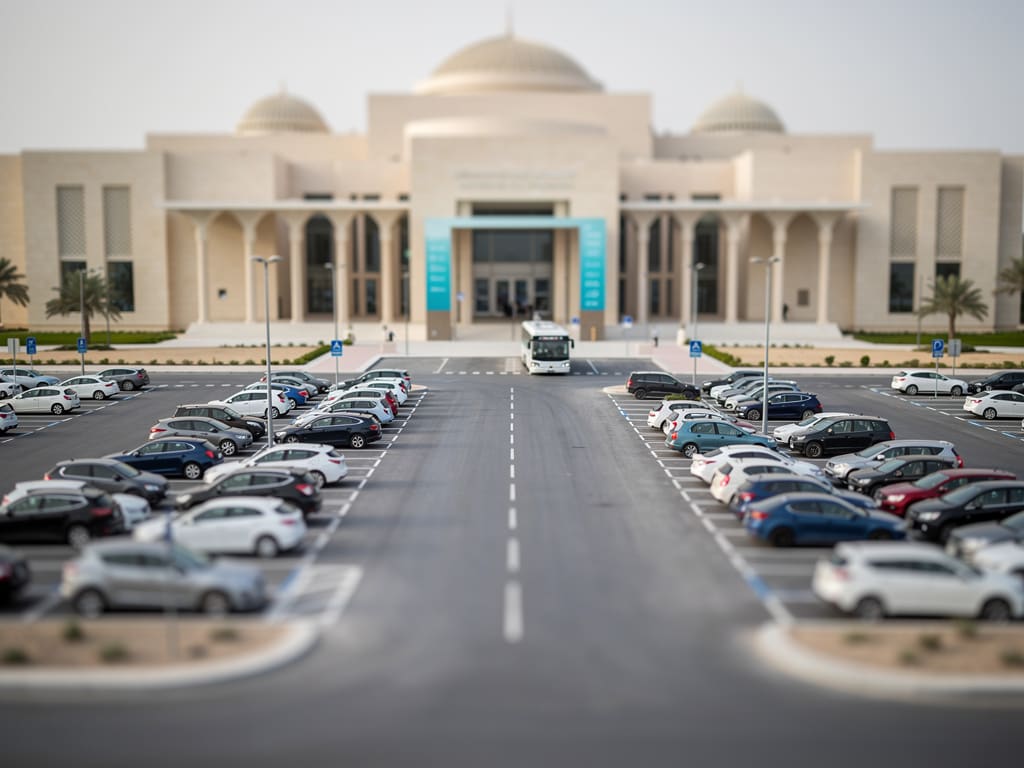 Organised arrival road and parking near an Abu Dhabi landmark